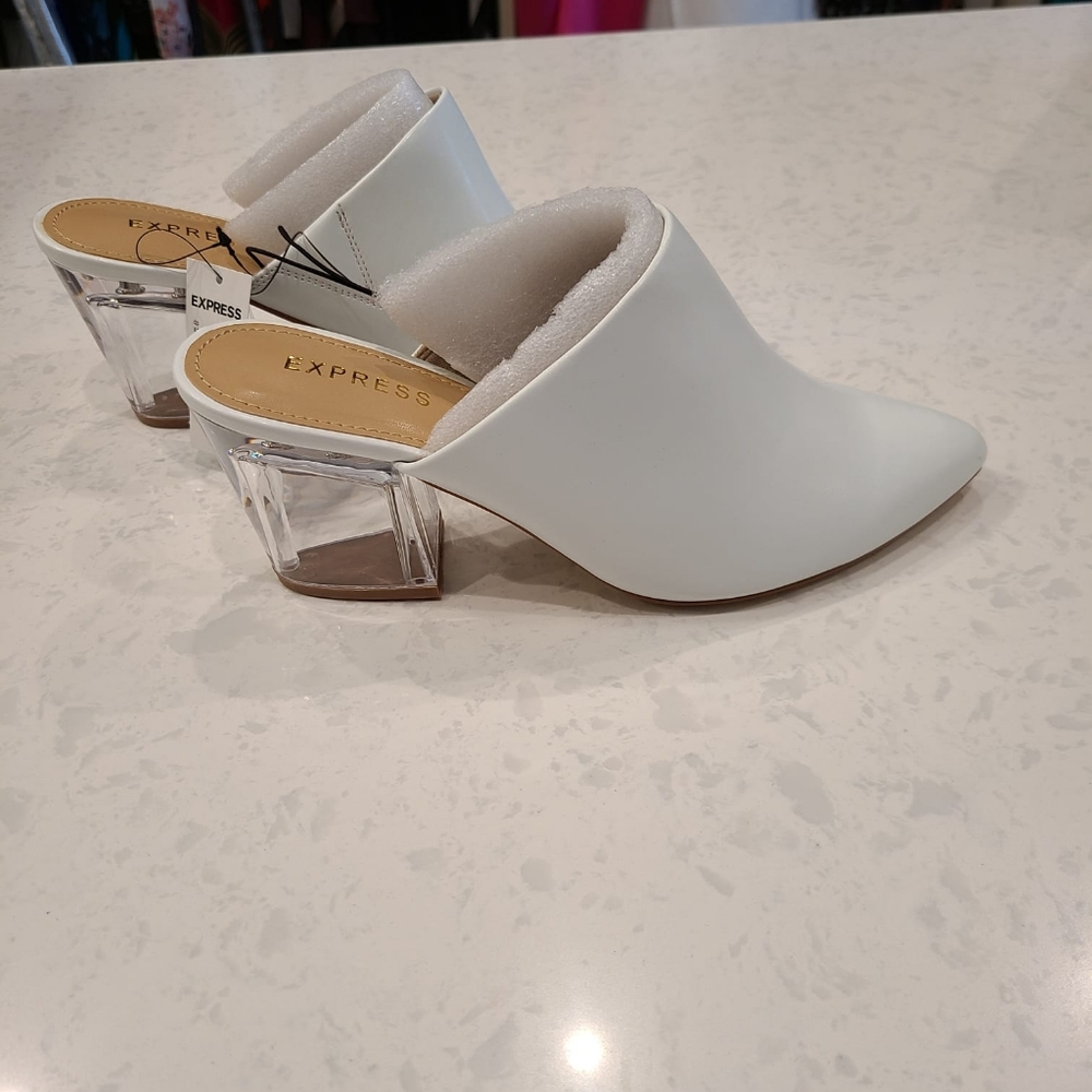 NEW White heels with a clear/plastic heel